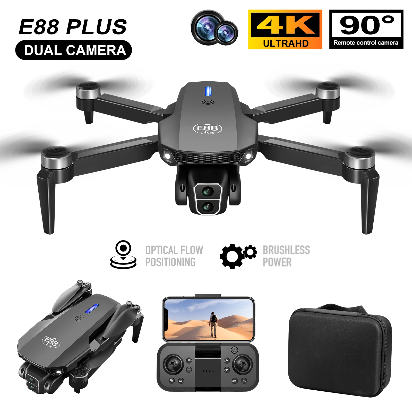 Drone Camera 4K - New E88 Plus Quadcopter Drone: 90°